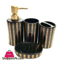 Bathroom Set Black Gold Stripes Set of 4Pcs