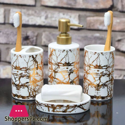 Bathroom Set Marble Design with Gold Set of 4 Pcs