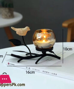 Candle Stand Small Bird Leaf Candle Holder Antique Style Shabby Stylish Cute Candle Stand LED with Iron Stand Amber Glass