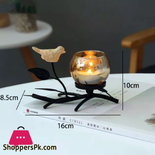 Candle Stand Small Bird Leaf Candle Holder Antique Style Shabby Stylish Cute Candle Stand LED with Iron Stand Amber Glass