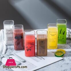 Cartoon Animal Milk Cup Transparent Borosilicate Square Glass Large Capacity Breakfast Juice Cups Heat Resistant Coffee Tumblerstransparent