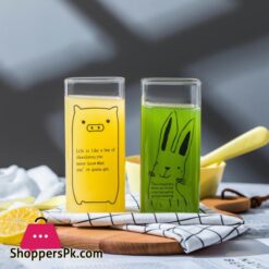 Cartoon Animal Milk Cup Transparent Borosilicate Square Glass Large Capacity Breakfast Juice Cups Heat Resistant Coffee Tumblerstransparent