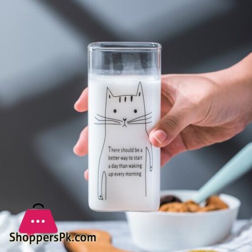 Cartoon Animal Milk Cup Transparent Borosilicate Square Glass Large Capacity Breakfast Juice Cups Heat resistant Coffee TumblersTransparent
