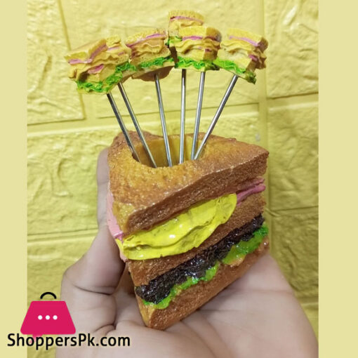 Fruit Fork Sandwich Shape Cute Set of 6 Fruit Forks with Holder Stainless Steel Food Pick Forks for Kids Home