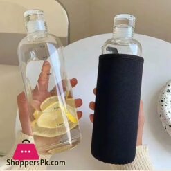 Glass Water Bottle With Portable Outdoor Sports Fitness Student Cup Drinking Mug Drinkware 550 Ml - Clear