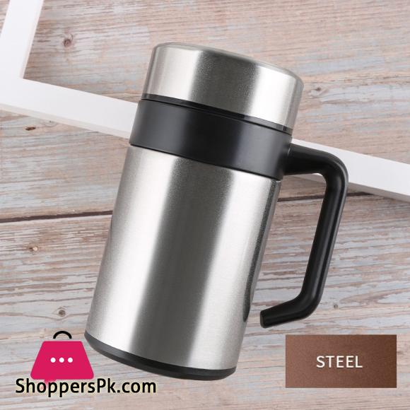 Fancy Leak Proof Insulated Coffee Mug with Handle & Lid - Stainless Steel  Coffee Travel Mug - Double Walled Coffee Cup 500ml Silver