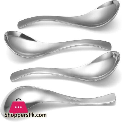 HIWARE Thick Heavy Weight Soup Spoons Stainless Steel Soup Spoons Table Spoons Set of 4