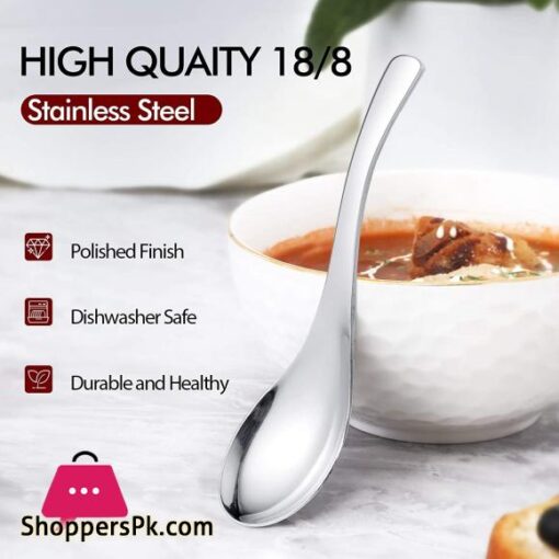 HIWARE Thick Heavy Weight Soup Spoons Stainless Steel Soup Spoons Table Spoons Set of 4
