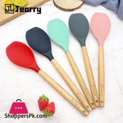 Jearry Wooden Handle Spatula 1 Piece Heat Resistant Food Grade Silicone Cooking Utensils