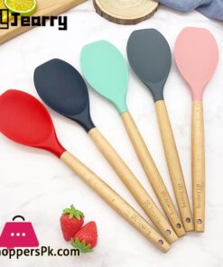 Jearry Wooden Handle Spatula 1 Piece Heat Resistant Food Grade Silicone Cooking Utensils