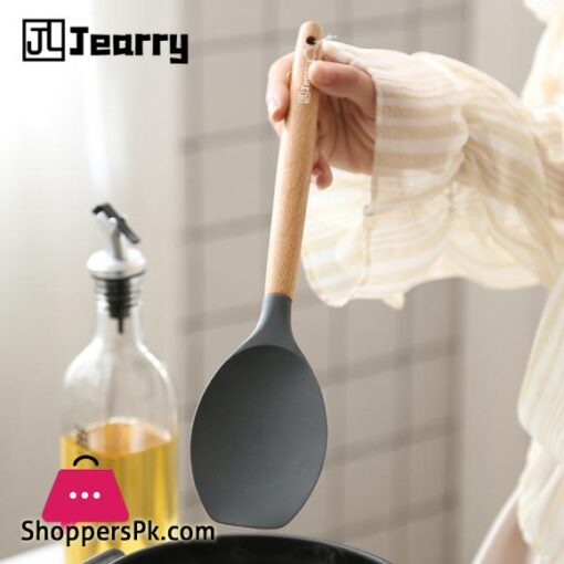 Jearry Wooden Handle Spatula 1 Piece Heat Resistant Food Grade Silicone Cooking Utensils