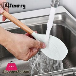 Jearry Wooden Handle Spatula 1 Piece Heat Resistant Food Grade Silicone Cooking Utensils
