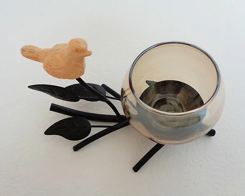 Candle Stand Small Bird Leaf Candle Holder Antique Style Shabby Stylish Cute Candle Stand Led With Iron Stand Amber Glass