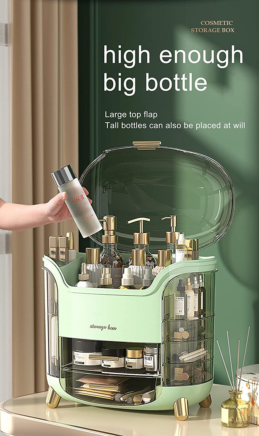 Crab Makeup Organizer Waterproof And Dustproof Desktop Makeup Case Cosmetics Display Stand Cosmetic Shelf With Lid And Drawers For Bathroom Bedroom Countertop Dresser