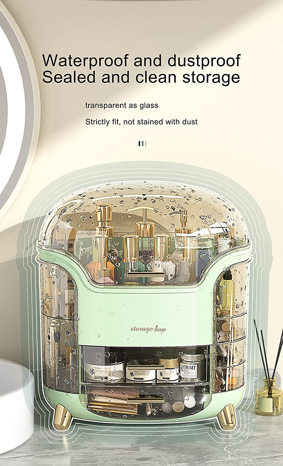 Crab Makeup Organizer Waterproof And Dustproof Desktop Makeup Case Cosmetics Display Stand Cosmetic Shelf With Lid And Drawers For Bathroom Bedroom Countertop Dresser