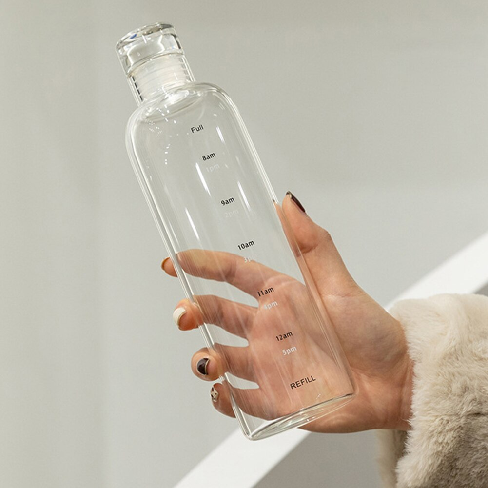 Glass Water Bottle With Portable Outdoor Sports Fitness Student Cup Drinking Mug Drinkware 550 Ml - Clear