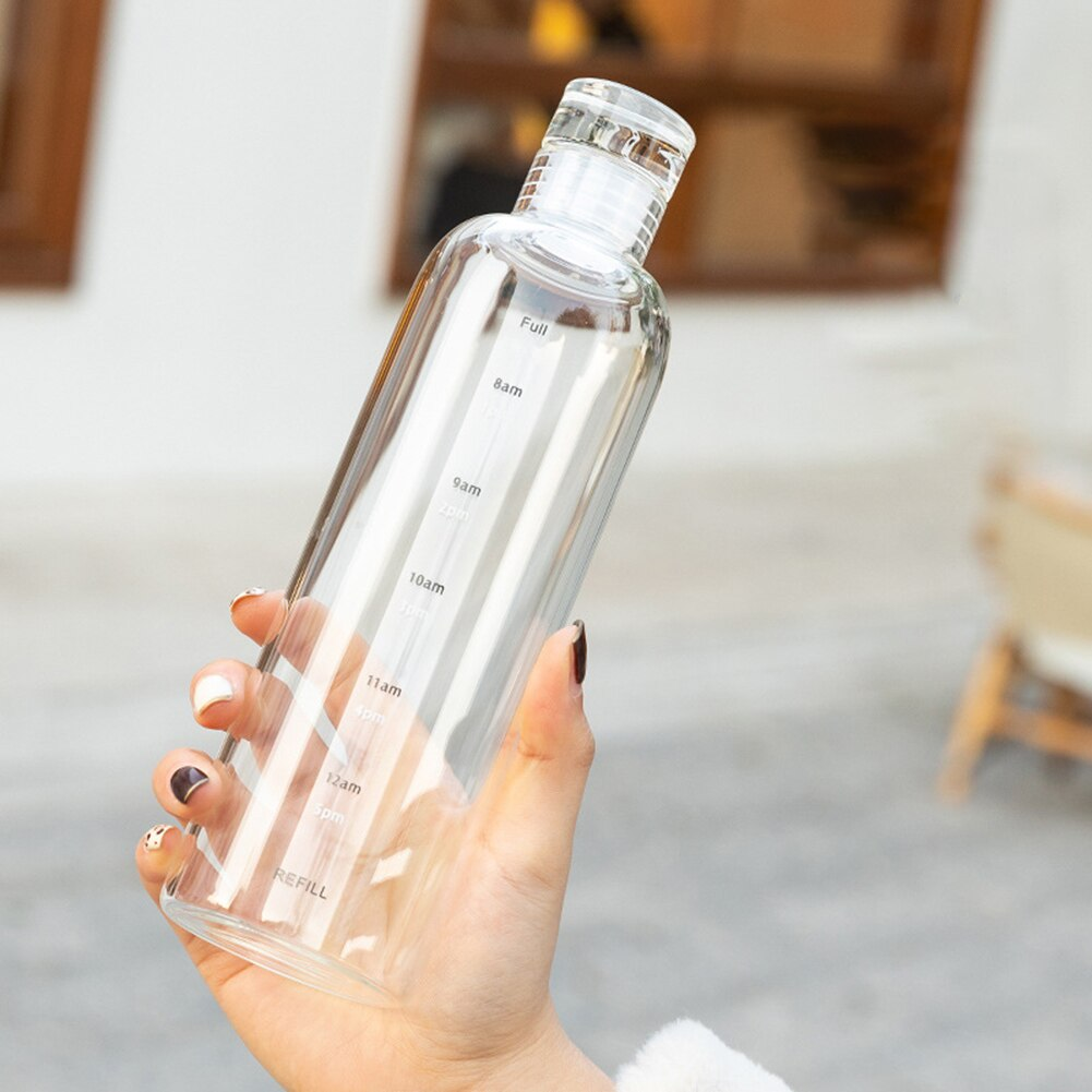 Glass Water Bottle With Portable Outdoor Sports Fitness Student Cup Drinking Mug Drinkware 550 Ml - Clear