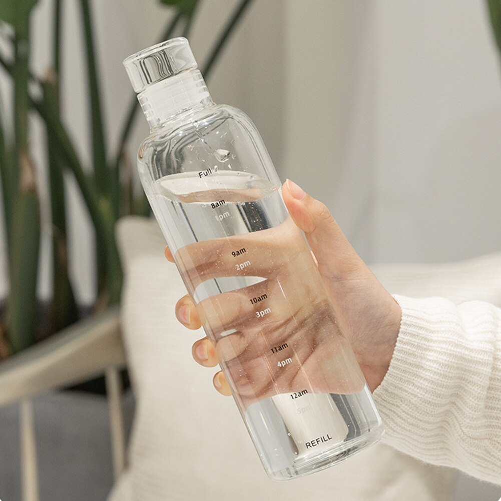 Glass Water Bottle With Portable Outdoor Sports Fitness Student Cup Drinking Mug Drinkware 550 Ml - Clear