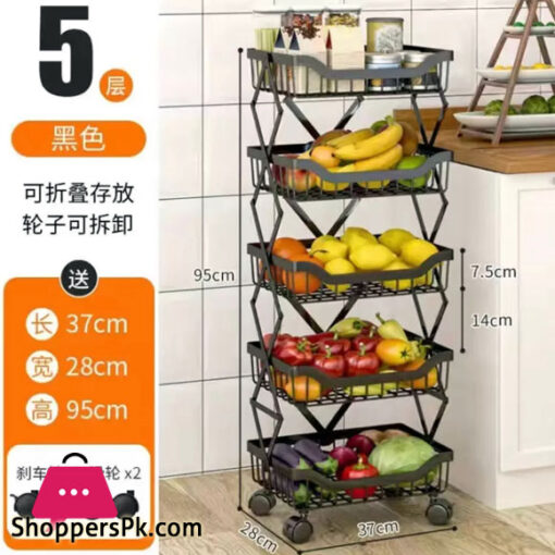 Kitchen Foldable Expendable Rack Fruit Vegetable Rack On Wheel Storage Stand Cart Trolley Bathroom Washroom Shelving Rack 5 - Layers