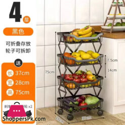 Kitchen Foldable Rack Fruit Vegetable Rack On Wheel Storage Stand Cart Trolley Bathroom Washroom Shelving Rack 4 - Layers