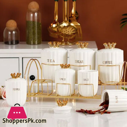 Kitchen Luxury Crown Gold Stand Seasoning Jar Spice Storage Jar Set of 8