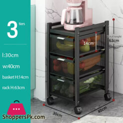 Kitchen Rotating Trolley Portable Storage Rack Square Design Fruits & Vegetable Onion Basket Organizer Holder Stand for Kitchen - 3 Tier