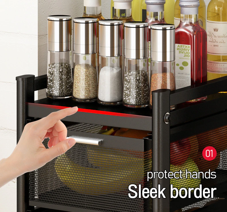 Kitchen Rotating Trolley Portable Storage Rack Square Design Fruits &Amp; Vegetable Onion Basket Organizer Holder Stand For Kitchen - 5 Tier