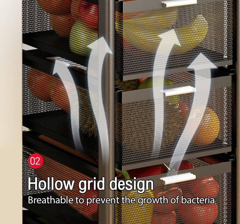 Kitchen Rotating Trolley Portable Storage Rack Square Design Fruits &Amp; Vegetable Onion Basket Organizer Holder Stand For Kitchen - 5 Tier