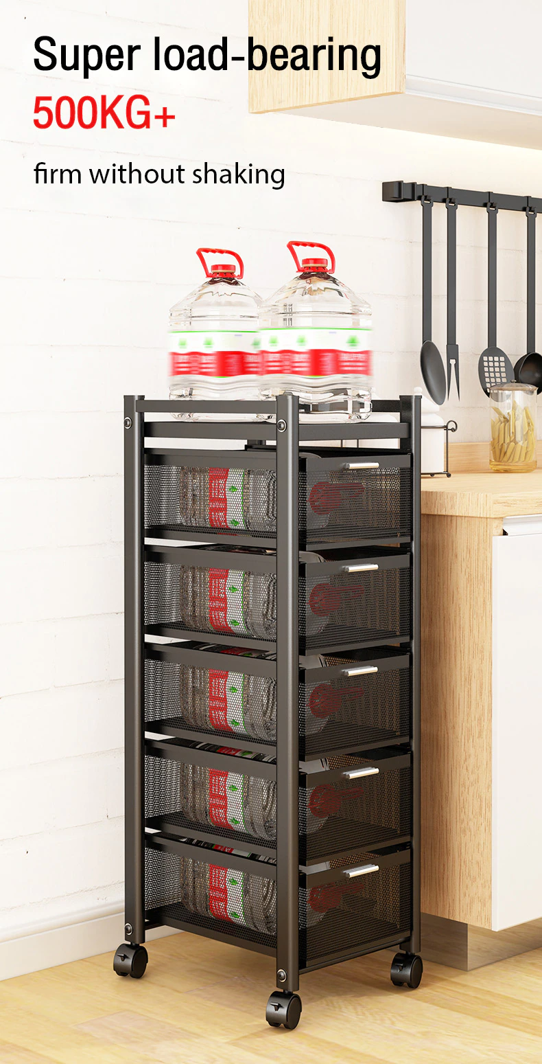 Kitchen Rotating Trolley Portable Storage Rack Square Design Fruits &Amp; Vegetable Onion Basket Organizer Holder Stand For Kitchen - 5 Tier