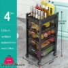 Kitchen Rotating Trolley Portable Storage Rack Square Design Fruits &Amp; Vegetable Onion Basket Organizer Holder Stand For Kitchen - 4 Tier