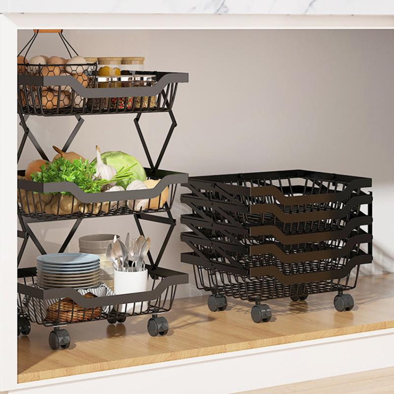 Kitchen Foldable Expendable Rack Fruit Vegetable Rack On Wheel Storage Stand Cart Trolley Bathroom Washroom Shelving Rack 5 - Layers
