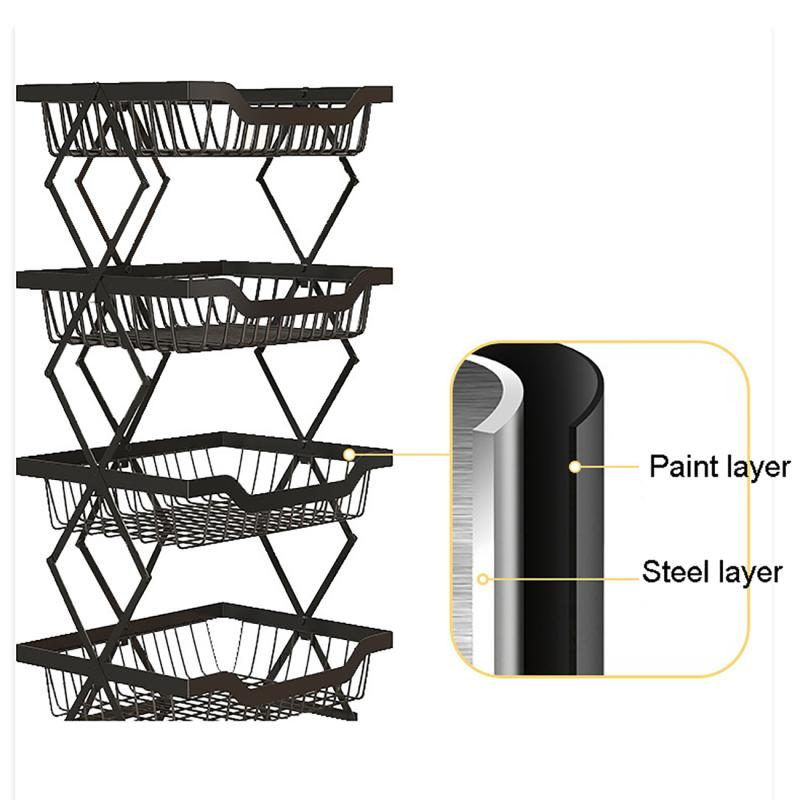 Kitchen Foldable Expendable Rack Fruit Vegetable Rack On Wheel Storage Stand Cart Trolley Bathroom Washroom Shelving Rack 5 - Layers