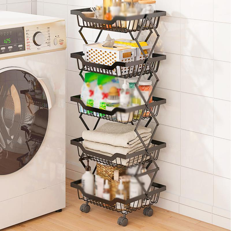 Kitchen Foldable Expendable Rack Fruit Vegetable Rack On Wheel Storage Stand Cart Trolley Bathroom Washroom Shelving Rack 5 - Layers