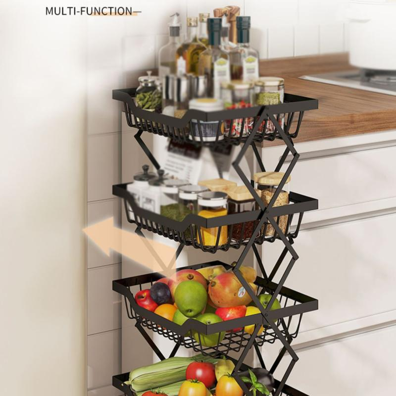 Kitchen Foldable Expendable Rack Fruit Vegetable Rack On Wheel Storage Stand Cart Trolley Bathroom Washroom Shelving Rack 5 - Layers