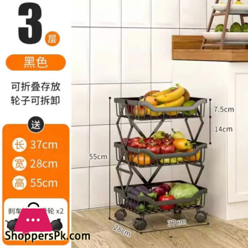 Kitchen Foldable Expendable Rack Fruit Vegetable Rack On Wheel Storage Stand Cart Trolley Bathroom Washroom Shelving Rack 5 - Layers