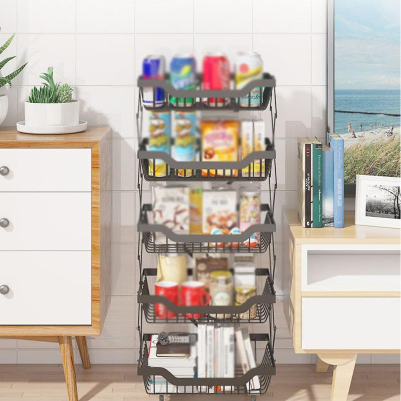 Kitchen Foldable Expendable Rack Fruit Vegetable Rack On Wheel Storage Stand Cart Trolley Bathroom Washroom Shelving Rack 5 - Layers