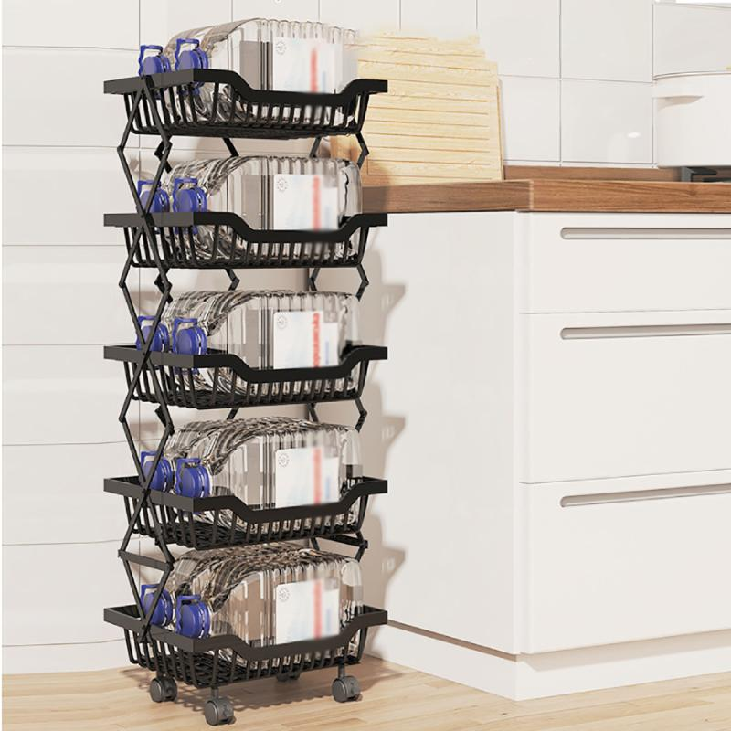 Kitchen Foldable Expendable Rack Fruit Vegetable Rack On Wheel Storage Stand Cart Trolley Bathroom Washroom Shelving Rack 5 - Layers