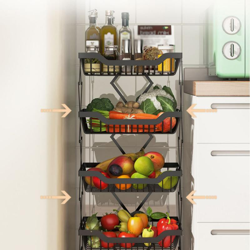 Kitchen Foldable Expendable Rack Fruit Vegetable Rack On Wheel Storage Stand Cart Trolley Bathroom Washroom Shelving Rack 5 - Layers
