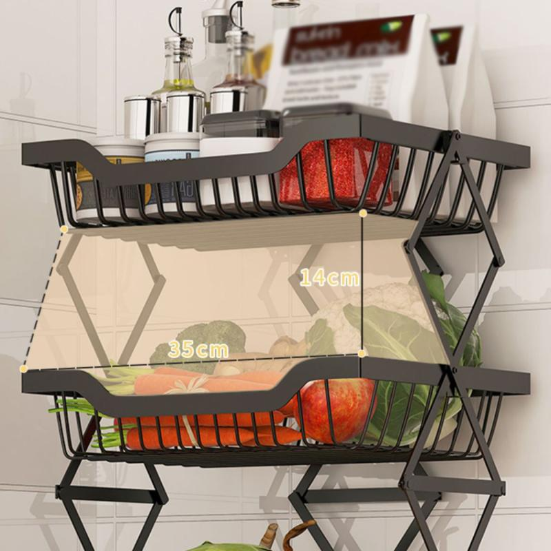 Kitchen Foldable Expendable Rack Fruit Vegetable Rack On Wheel Storage Stand Cart Trolley Bathroom Washroom Shelving Rack 5 - Layers