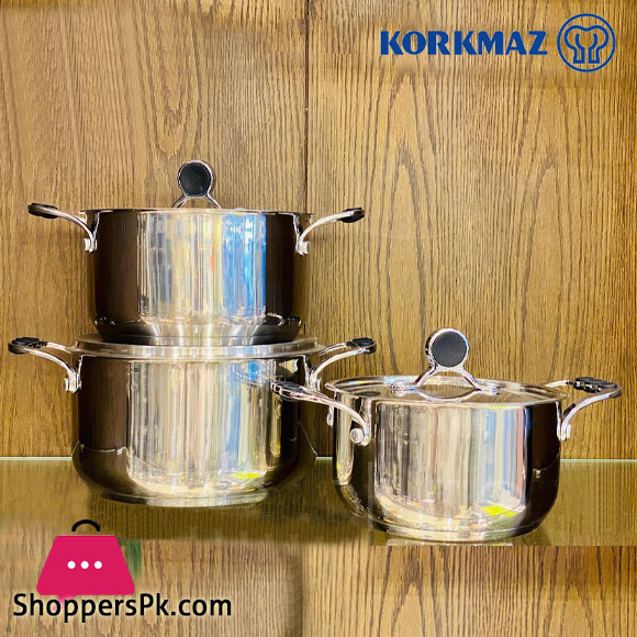 Korkmaz Stainless Steel Cooking Pots Set with Heavy Induction Bottom