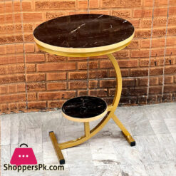 Luxury Wood Marble Texture End Table Decor & More Round Coffee Table with Storage Shelf for Home & Living Room