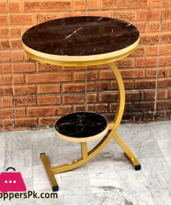 Luxury Wood Marble Texture End Table Decor & More Round Coffee Table with Storage Shelf for Home & Living Room