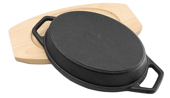 Oval Preseasoned Nonstick Cast Iron Fajita Skillet Sizzler Plate With Wooden Base Large 12 Inch S0009 5 Oval Preseasoned Nonstick Cast Iron Fajita Skillet Sizzler Plate With Wooden Base Large 12 Inch S0009