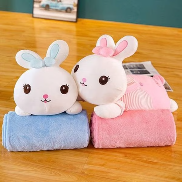 Plush Toy Rabbit Pillow Stuffed Bunny Rabbit Pillows On The Bed With Blanket