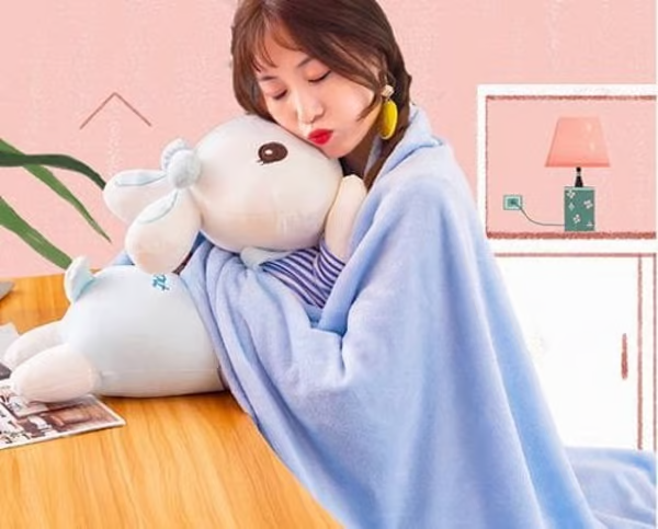 Plush Toy Rabbit Pillow Stuffed Bunny Rabbit Pillows On The Bed With Blanket