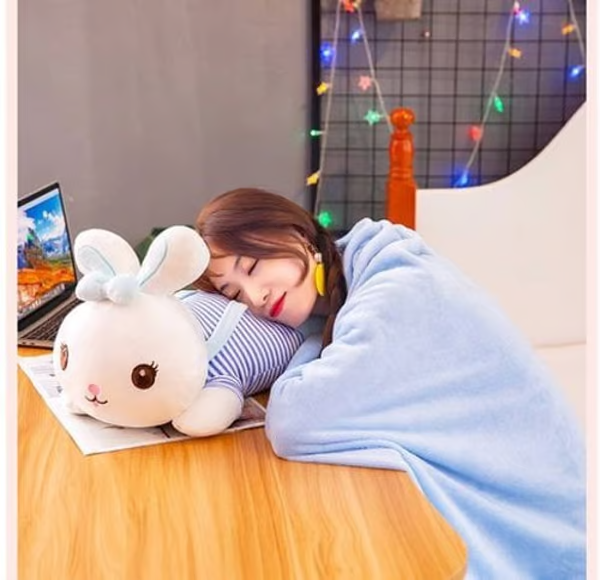 Plush Toy Rabbit Pillow Stuffed Bunny Rabbit Pillows On The Bed With Blanket