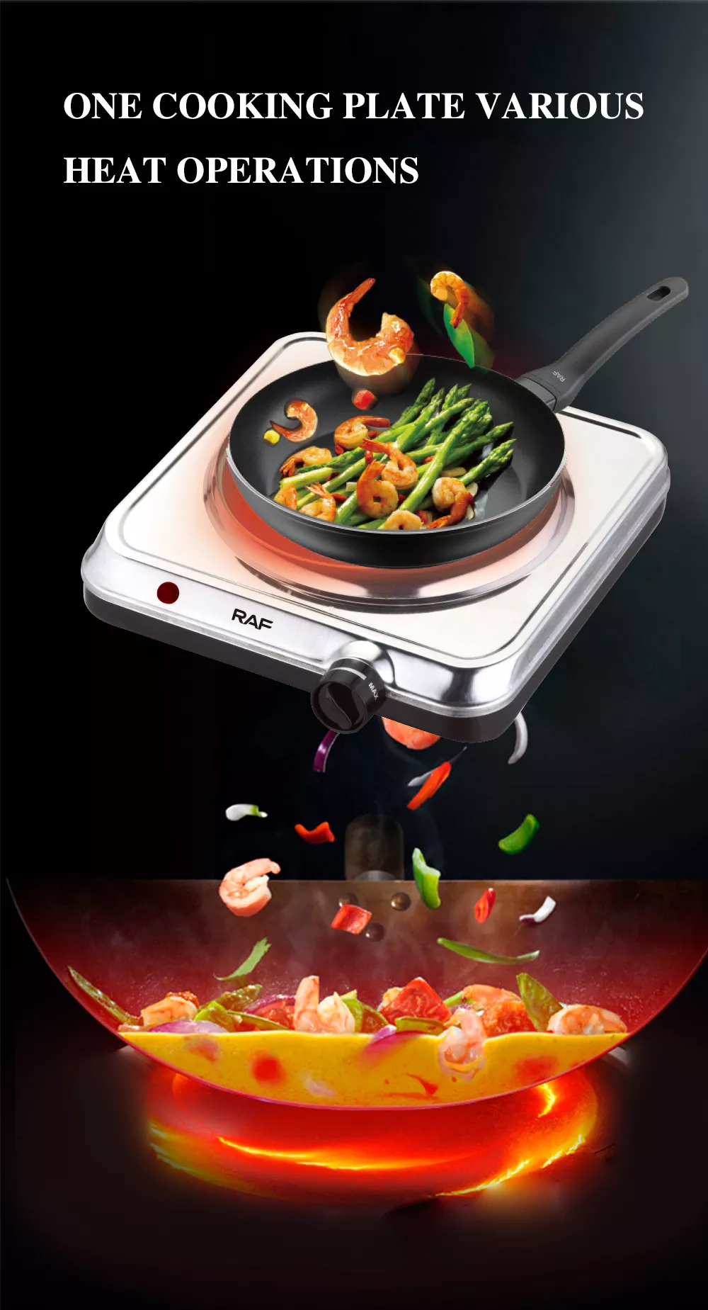 Raf Stainless Steel Electric Hot Burner Solid Hot Plate Countertop Single Flat Burner Hot Plate - R-8005
