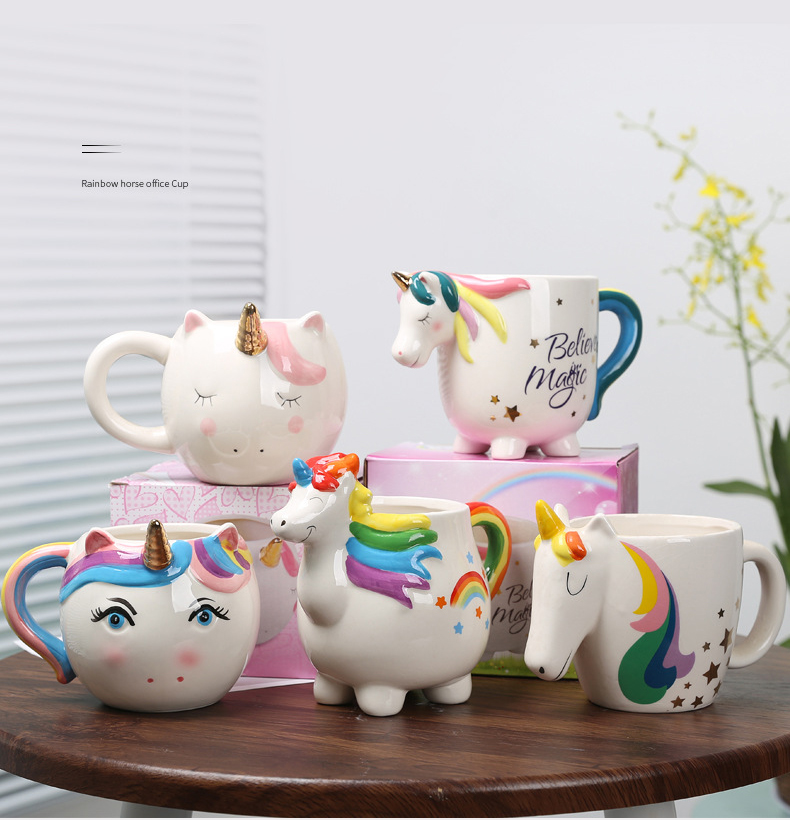 Rainbow Unicorn Mugs Ceramic Coffee Tea Milk Cups Porcelain Tumblers For Girl Women Gift