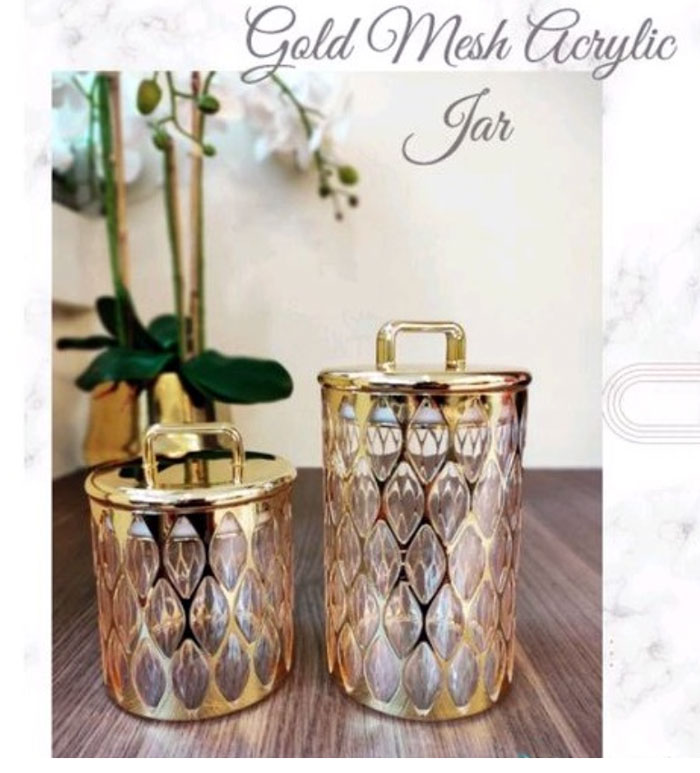 Round Gold Mesh Acrylic Airtight Cookie Canister Set Of 2