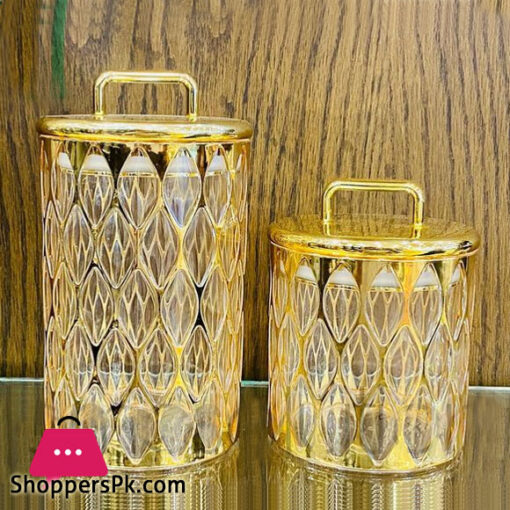 Round Gold Mesh Acrylic Airtight Cookie Canister Set of 2